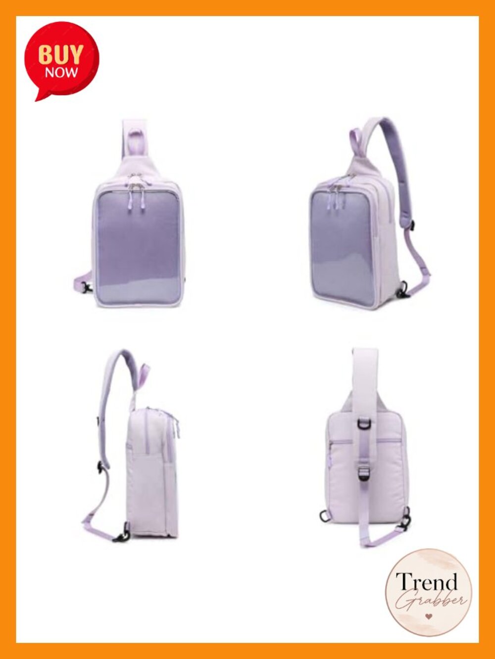 Canvas Nylon Crossbody Ita Bag Pin Display Chest Sling with Clear Window - Picture 2 of 5